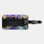 Moderne Blauwe Glitter Agaat Bagagelabel (Achterkant horizontaal)