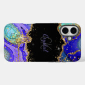 Moderne Blauwe Glitter Agaat Case-Mate iPhone Case (Achterkant (horizontaal))