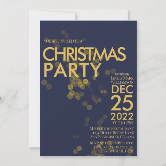 Moderne Blauwe Glitter-confetti met kerstfeest Kaart (Voorkant)