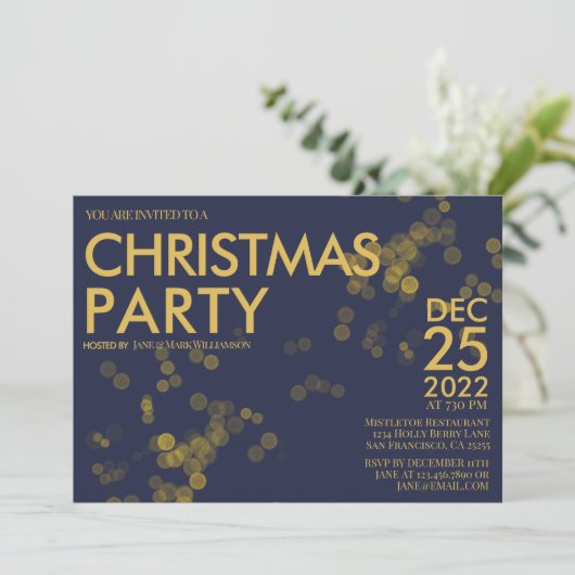 Moderne Blauwe Glitter-confetti met kerstfeest Kaart (Staand voorkant)