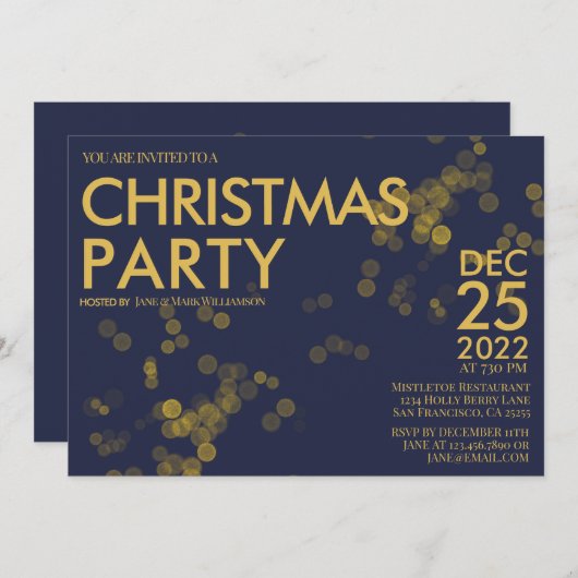 Moderne Blauwe Glitter-confetti met kerstfeest Kaart (Voorkant / Achterkant)