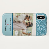 Moderne Blauwe Glitter Custom Liefde Paar Foto Case-Mate iPhone Case (Achterkant (horizontaal))