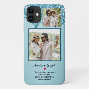 Moderne Blauwe Glitter Custom Liefde Paar Foto Case-Mate iPhone Case