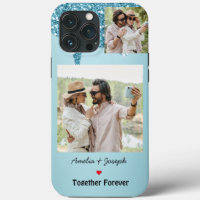 Moderne Blauwe Glitter Custom Liefde Paar Foto