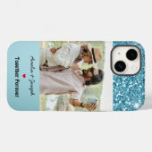 Moderne Blauwe Glitter Custom Liefde Paar Foto Case-Mate iPhone Case (Achterkant (horizontaal))