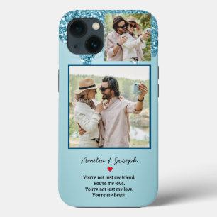 Moderne Blauwe Glitter Custom Liefde Paar Foto Case-Mate iPhone Case