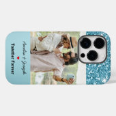 Moderne Blauwe Glitter Custom Liefde Paar Foto Case-Mate iPhone Case (Achterkant (horizontaal))