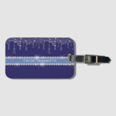 Moderne Blauwe Glitter Drip Sparkling Diamond Bagagelabel (Voorkant (horizontaal))