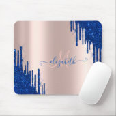 Moderne Blauwe Glitter Druppels Roze Gouden Monogr Muismat (Met muis)