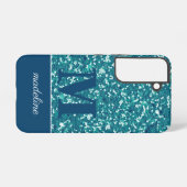 Moderne blauwe glitter gepersonaliseerd samsung galaxy hoesje (Achterkant horizontaal)