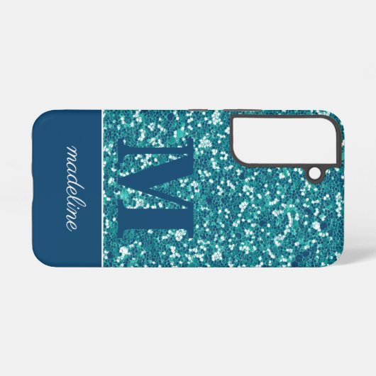 Moderne blauwe glitter gepersonaliseerd samsung galaxy hoesje (Achterkant horizontaal)