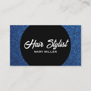 Moderne Blauwe Glitter Haarstylist Zwarte Cirkel Visitekaartje