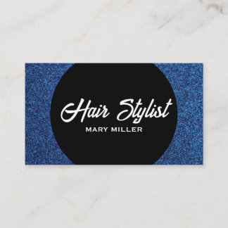 Moderne Blauwe Glitter Haarstylist Zwarte Cirkel Visitekaartje