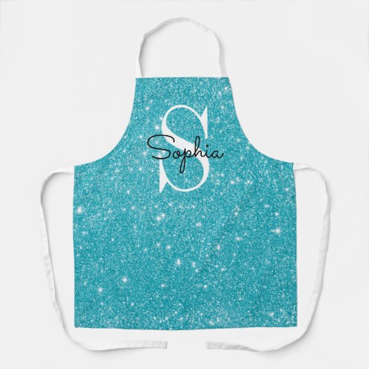 Moderne Blauwe Glitter Monogram Gepersonaliseerde  Schort (Voorkant)
