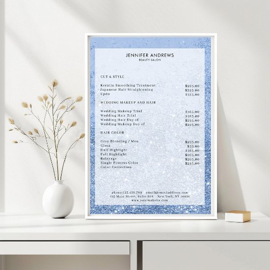 Moderne Blauwe Glitter Salon Prijslijst Poster
