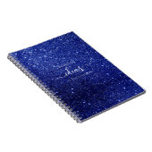 Moderne blauwe glitter scriptnaam notitieboek (Rechterzijde)
