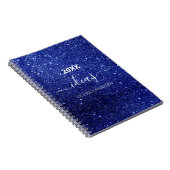 Moderne blauwe glitter scriptnaam notitieboek (Rechterzijde)