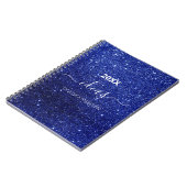 Moderne blauwe glitter scriptnaam notitieboek (Linkerzijde)