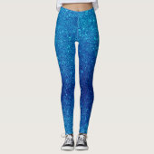Moderne Blauwe Glitter Sparkle Broek Leggings (Voorkant)