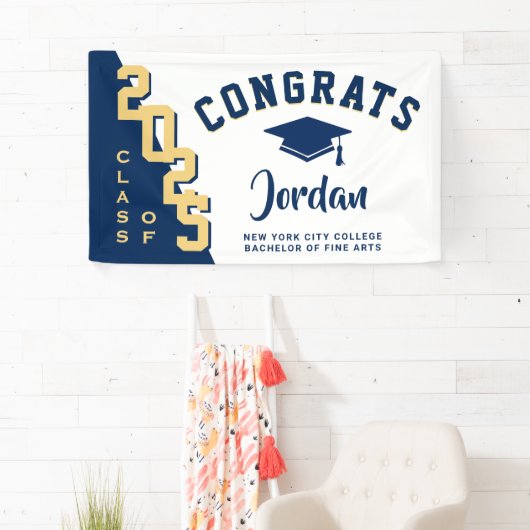 Moderne Blauwe Golden Afstuderen klasse 2022 Party Spandoek (Insitu)