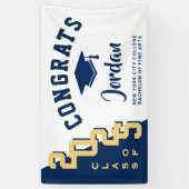 Moderne Blauwe Golden Afstuderen klasse 2022 Party Spandoek (Verticaal)
