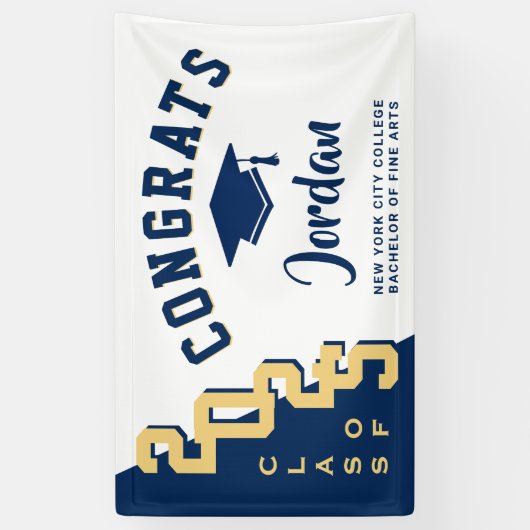 Moderne Blauwe Golden Afstuderen klasse 2022 Party Spandoek (Verticaal)