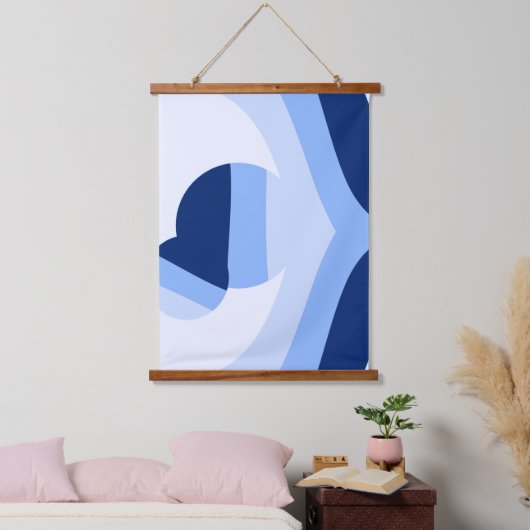 Moderne blauwe golf Abstracte kunst Hangend Wandkleed (Slaapkamer)