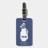 Moderne Blauwe Golf Sport Monogram Bagagelabel (Voorkant verticaal)