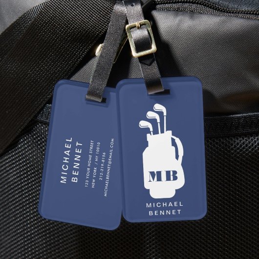 Moderne Blauwe Golf Sport Monogram Bagagelabel