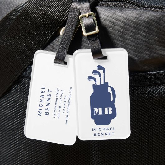 Moderne Blauwe Golf Sport Monogram Bagagelabel