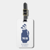Moderne Blauwe Golf Sport Monogram Bagagelabel (Voorkant verticaal)