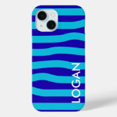 Moderne Blauwe Golfstreep met Aangepaste Naam Case-Mate iPhone Case (Achterkant)