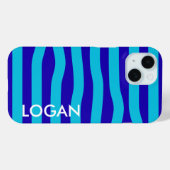 Moderne Blauwe Golfstreep met Aangepaste Naam Case-Mate iPhone Case (Achterkant (horizontaal))