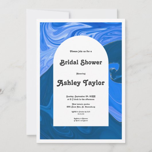 Moderne blauwe golven Abstracte bruidsdouche Kaart (Voorkant)
