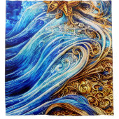 Moderne blauwe golven douchegordijn (Voorkant)