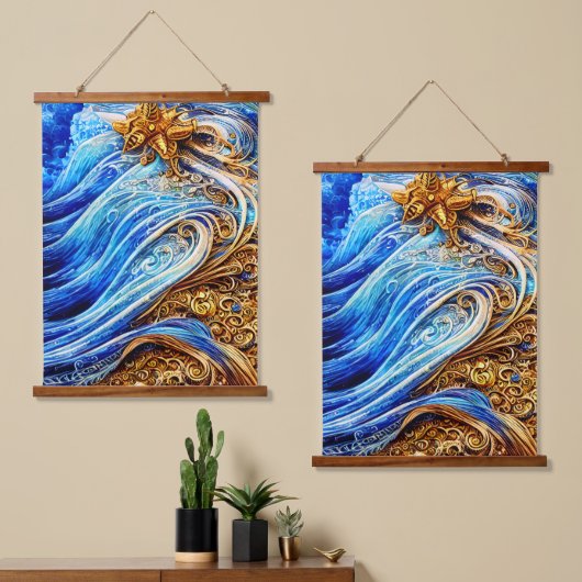 Moderne blauwe golven hangend wandkleed (Asymmetrisch)