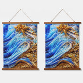Moderne blauwe golven hangend wandkleed (Dubbel)