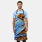 Moderne blauwe golven schort (Gedragen)