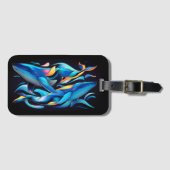 Moderne Blauwe Golven & Walvissen Bagagelabel (Voorkant (horizontaal))