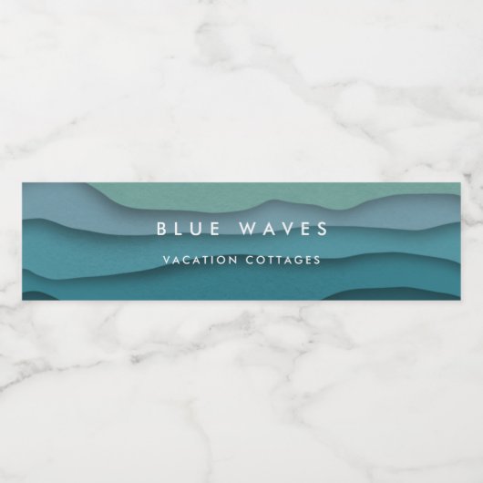 Moderne blauwe golven waterfles etiket (Enkel label)