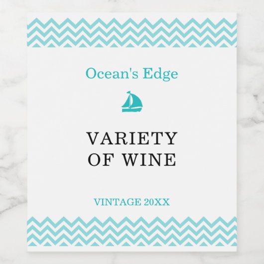 Moderne blauwe golven wijn etiket (Enkel label)
