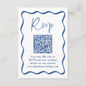 Moderne blauwe golvende kader QR-code trouw-RSvp Informatiekaartje (Voorkant)