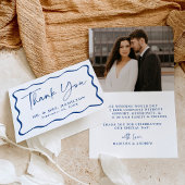 Moderne Blauwe Golvende Lijst Foto Bruiloft Bedankkaart