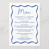 Moderne Blauwe Golvende Lijst Huwelijk Menu (Voorkant)