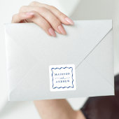 Moderne Blauwe Golvende Lijst Trouw Vierkante Sticker