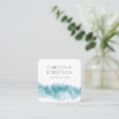 moderne blauwe golvende waterverf abstract vierkante visitekaartje (Staand voorkant)