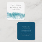 moderne blauwe golvende waterverf abstract vierkante visitekaartje (Voorkant / Achterkant)
