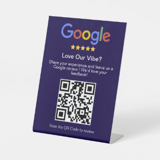 Moderne Blauwe Google Review Aangepaste QR-code Reclamebord Met Voetstuk