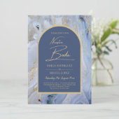 Moderne Blauwe Goud Agaat Marmeren Boog Bruiloft Kaart (Staand voorkant)