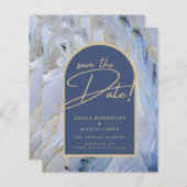 Moderne Blauwe Goud Agate Marmeren Boog Bruiloft (Voorkant / Achterkant)